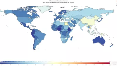 world map showing rate of deaths attributable to tobacco use by country