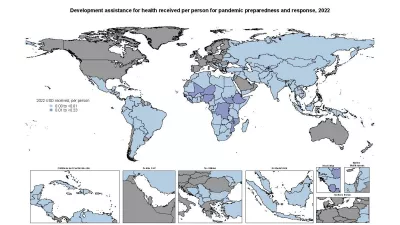 map showing development assistance for health received per person for pandemic preparedness and response in 2022